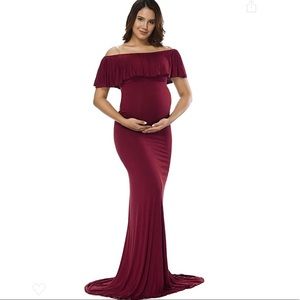 Red Off the Shoulder Maternity Photoshoot Dress